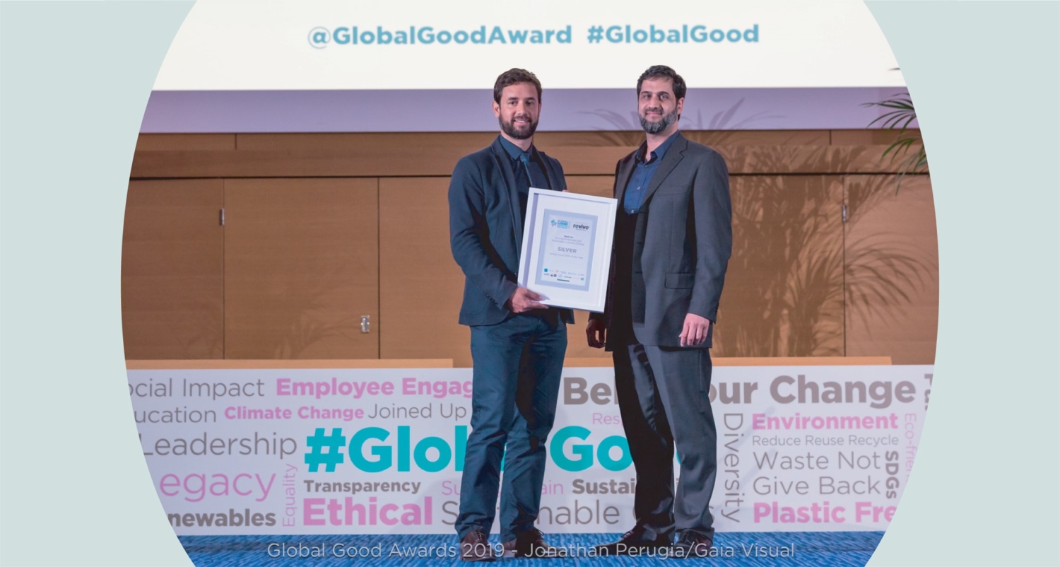 Founder Adam Huttly receiving Silver Global Good Award for SME of the year 2019